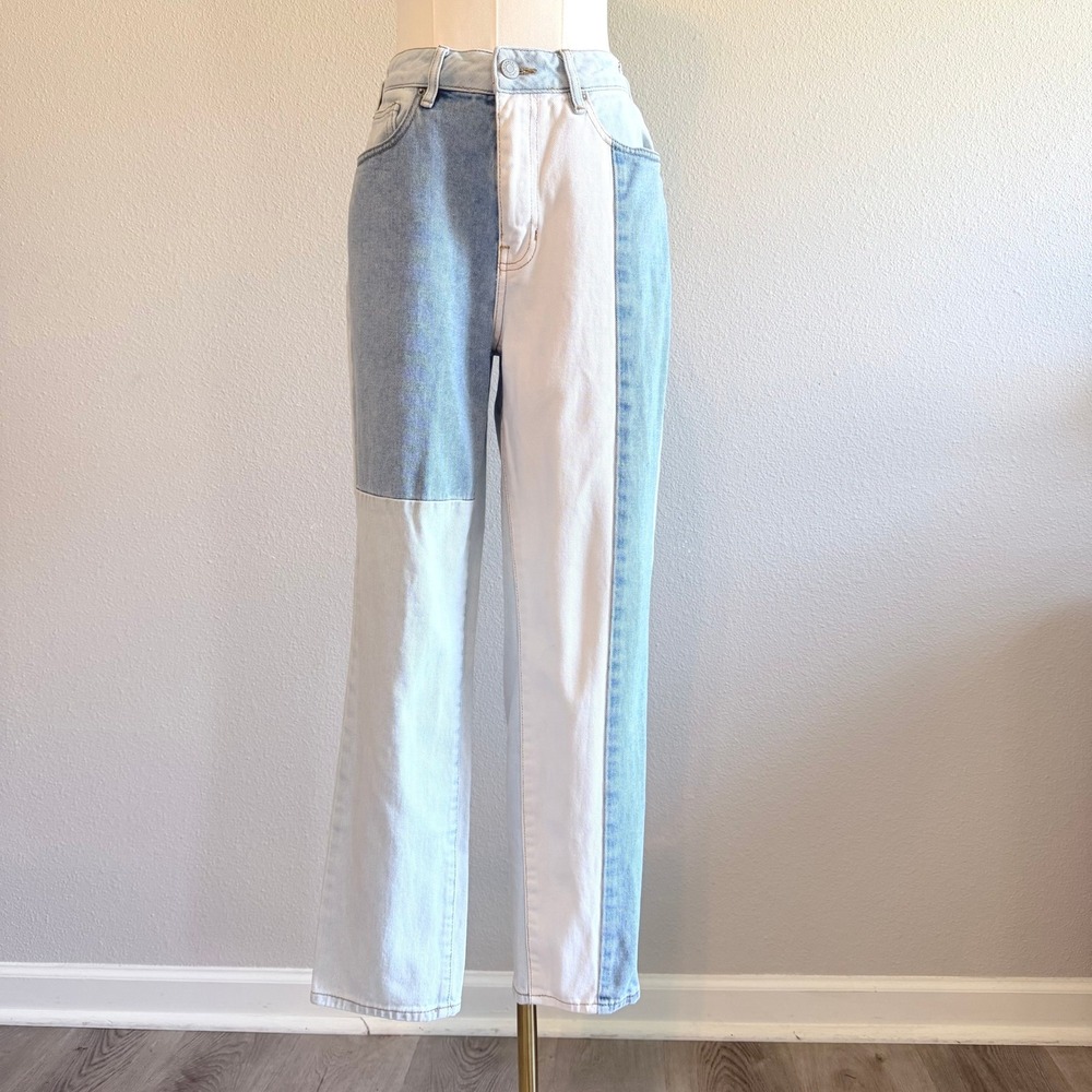 PacSun Patchwork Denim High Rise Mom Jeans Blue White 100% Cotton Size 26
